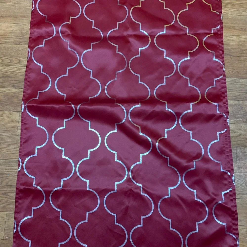 1 pair of burgundy/wine and silver curtains 28” x 84” each panel